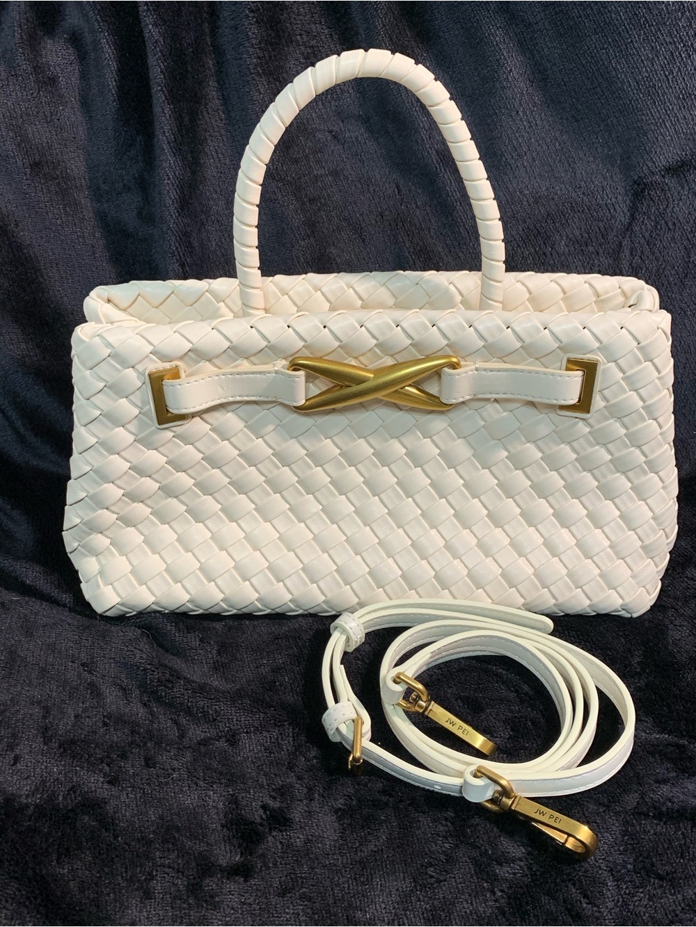 JW PEI ivory white vegan leather woven crossbody bag